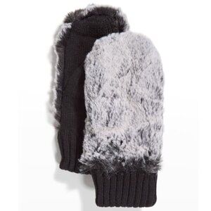 Surell Accessories Faux Fur/Knit Mittens, Black Frost/Black